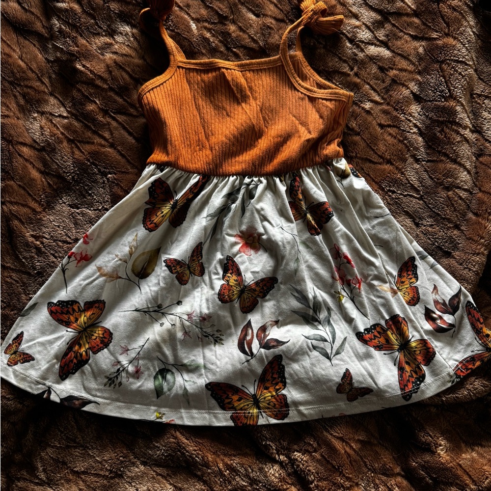 Butterfly Print Dress with Orange Top